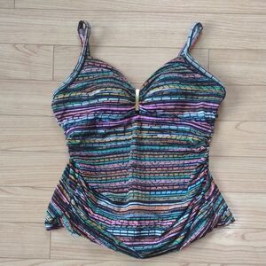 Trimshaper Black and Bright Multicolored Tankini Top Size 14